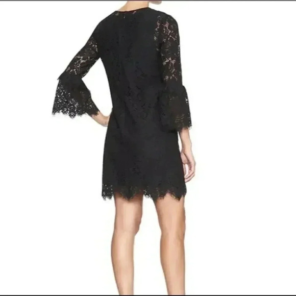 Banana Republic Womenz Black Lace Shift Dress 3/4 Bell Sleeves Mini Petite 4 4P - Picture 1 of 10